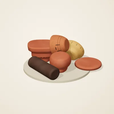 The six parts of Nok Terracotta No. 18 in a loose pile on a round stand
