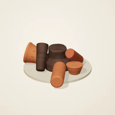 The six parts of Nok Terracotta No. 19 in a loose pile on a round stand