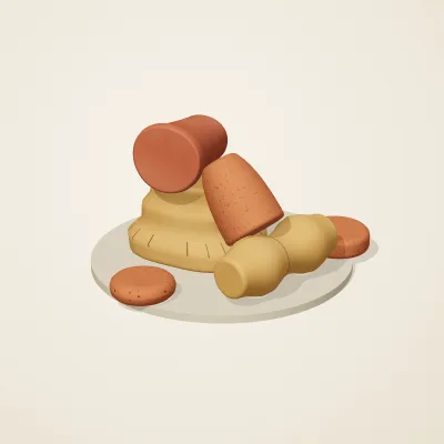 The six parts of Nok Terracotta No. 22 in a loose pile on a round stand