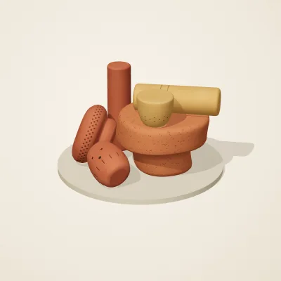 The six parts of Nok Terracotta No. 28 in a loose pile on a round stand