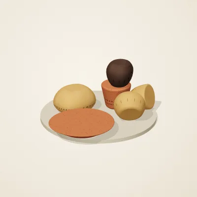 The six parts of Nok Terracotta No. 30 in a loose pile on a round stand