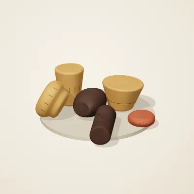 The six parts of Nok Terracotta No. 31 in a loose pile on a round stand