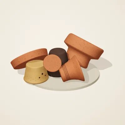 The six parts of Nok Terracotta No. 33 in a loose pile on a round stand