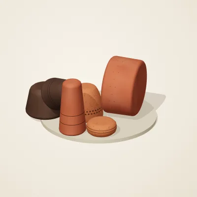 The six parts of Nok Terracotta No. 35 in a loose pile on a round stand