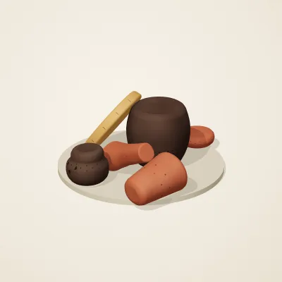 The six parts of Nok Terracotta No. 38 in a loose pile on a round stand