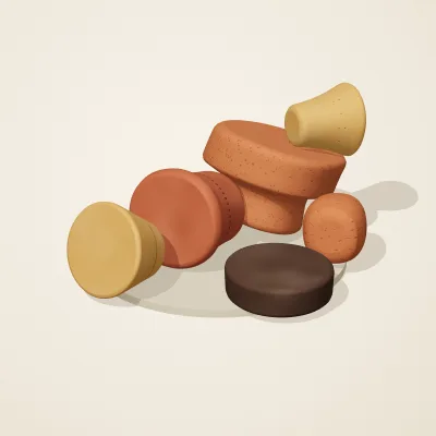 The six parts of Nok Terracotta No. 40 in a loose pile on a round stand