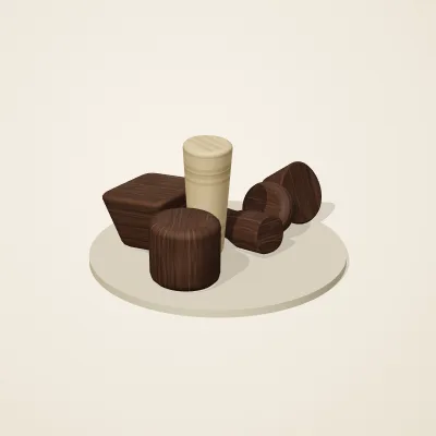 The six parts of Dogon Architecture No. 2 in a loose pile on a round stand