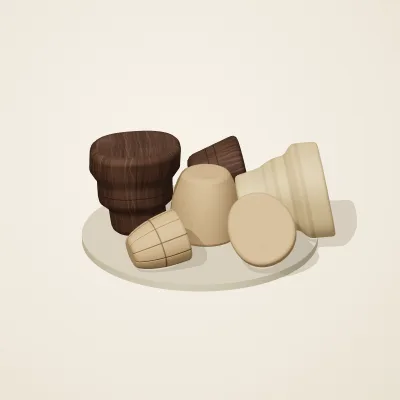 The six parts of Dogon Architecture No. 16 in a loose pile on a round stand