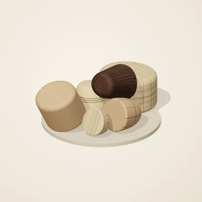 The six parts of Dogon Architecture No. 25 in a loose pile on a round stand