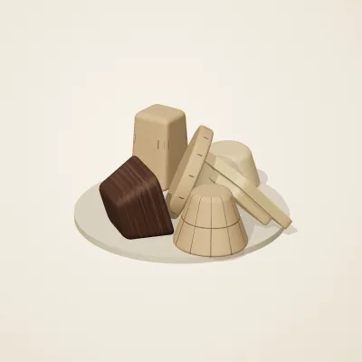 The six parts of Dogon Architecture No. 30 in a loose pile on a round stand