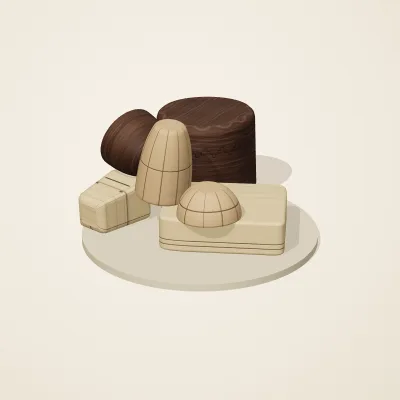 The six parts of Dogon Architecture No. 33 in a loose pile on a round stand