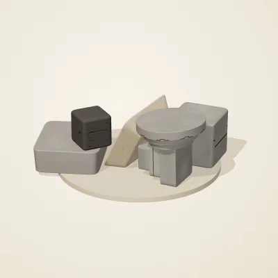 The six parts of Ethiopian Highlands No. 15 in a loose pile on a round stand