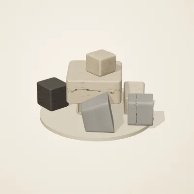 The six parts of Ethiopian Highlands No. 19 in a loose pile on a round stand