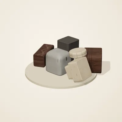 The six parts of Ethiopian Highlands No. 24 in a loose pile on a round stand