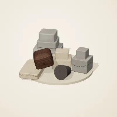 The six parts of Ethiopian Highlands No. 30 in a loose pile on a round stand