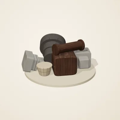 The six parts of Ethiopian Highlands No. 32 in a loose pile on a round stand