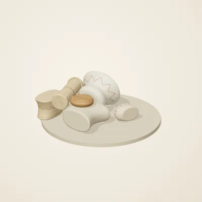 The six parts of Nordic Folk No. 2 in a loose pile on a round stand