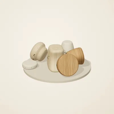 The six parts of Nordic Folk No. 3 in a loose pile on a round stand
