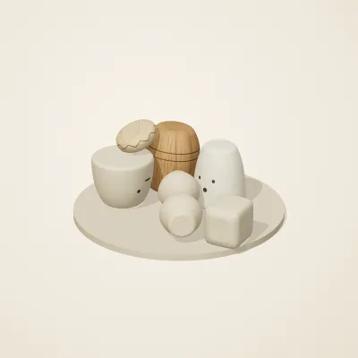 The six parts of Nordic Folk No. 4 in a loose pile on a round stand