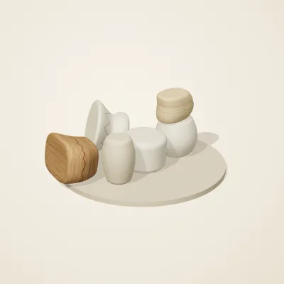 The six parts of Nordic Folk No. 6 in a loose pile on a round stand