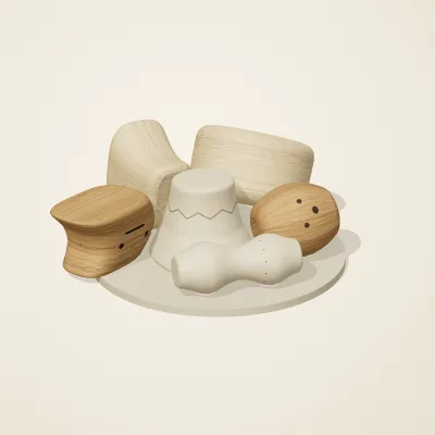 The six parts of Nordic Folk No. 7 in a loose pile on a round stand