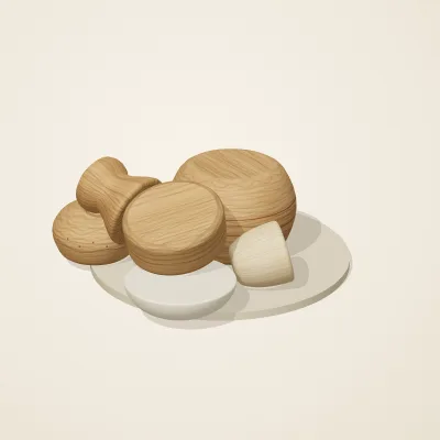 The six parts of Nordic Folk No. 8 in a loose pile on a round stand
