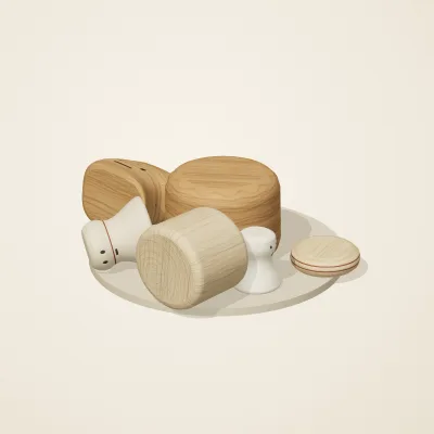 The six parts of Nordic Folk No. 10 in a loose pile on a round stand