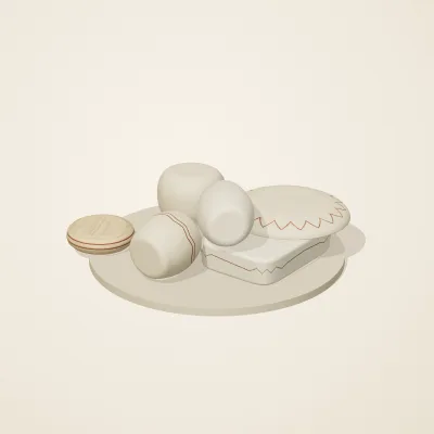 The six parts of Nordic Folk No. 11 in a loose pile on a round stand