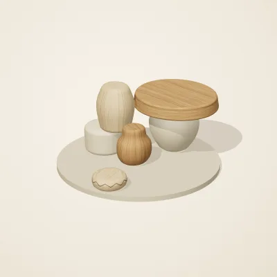 The six parts of Nordic Folk No. 12 in a loose pile on a round stand