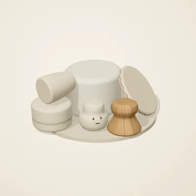 The six parts of Nordic Folk No. 13 in a loose pile on a round stand