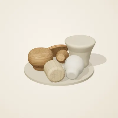 The six parts of Nordic Folk No. 14 in a loose pile on a round stand