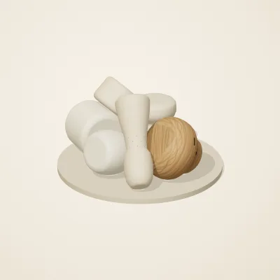 The six parts of Nordic Folk No. 17 in a loose pile on a round stand