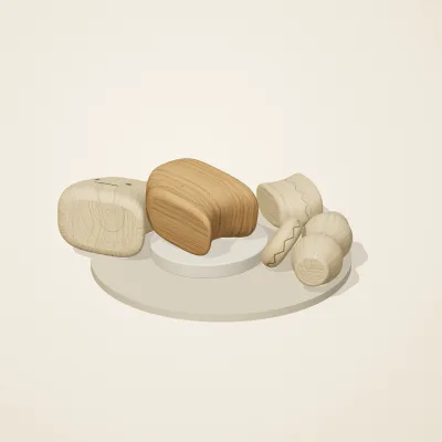 The six parts of Nordic Folk No. 18 in a loose pile on a round stand