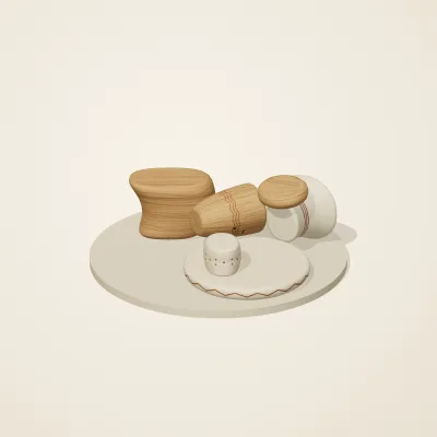 The six parts of Nordic Folk No. 23 in a loose pile on a round stand