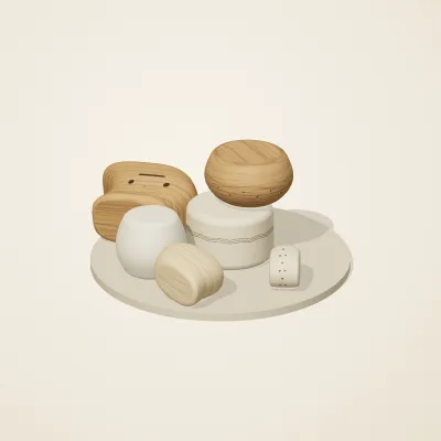 The six parts of Nordic Folk No. 24 in a loose pile on a round stand