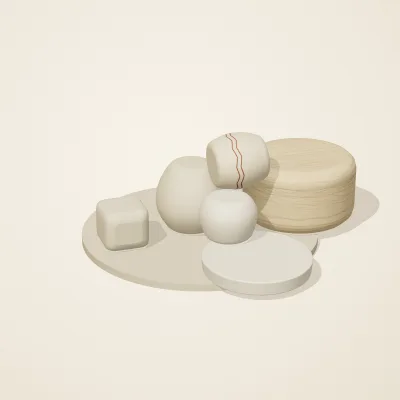 The six parts of Nordic Folk No. 25 in a loose pile on a round stand