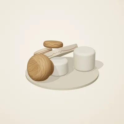 The six parts of Nordic Folk No. 26 in a loose pile on a round stand