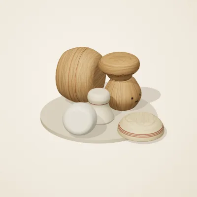 The six parts of Nordic Folk No. 27 in a loose pile on a round stand