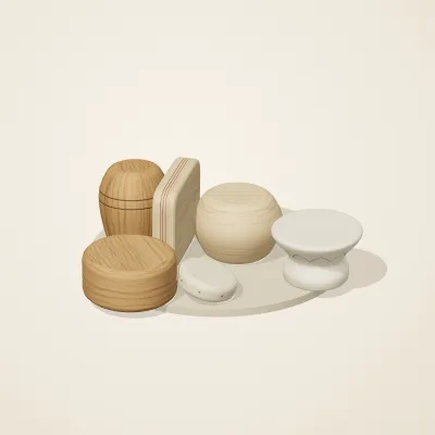The six parts of Nordic Folk No. 31 in a loose pile on a round stand