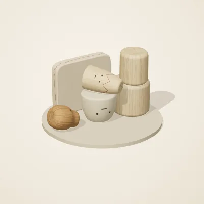 The six parts of Nordic Folk No. 32 in a loose pile on a round stand