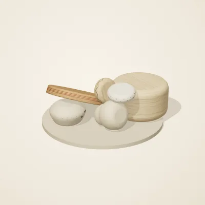 The six parts of Nordic Folk No. 35 in a loose pile on a round stand