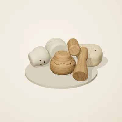 The six parts of Nordic Folk No. 36 in a loose pile on a round stand