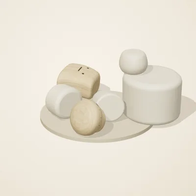 The six parts of Nordic Folk No. 37 in a loose pile on a round stand