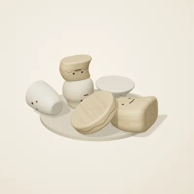 The six parts of Nordic Folk No. 39 in a loose pile on a round stand