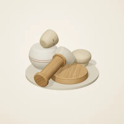 The six parts of Nordic Folk No. 40 in a loose pile on a round stand