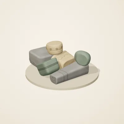 The six parts of Celtic Stonework No. 2 in a loose pile on a round stand