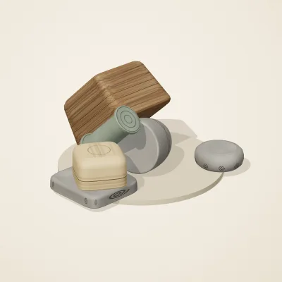 The six parts of Celtic Stonework No. 6 in a loose pile on a round stand