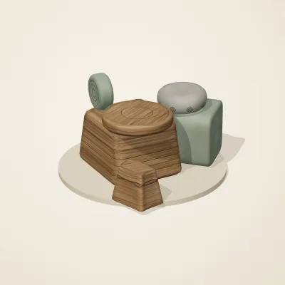 The six parts of Celtic Stonework No. 10 in a loose pile on a round stand
