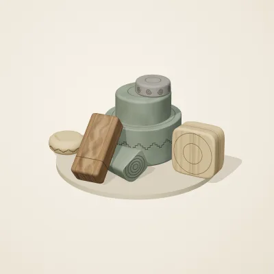 The six parts of Celtic Stonework No. 14 in a loose pile on a round stand