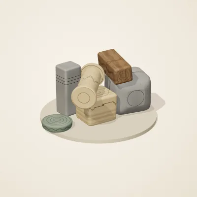 The six parts of Celtic Stonework No. 22 in a loose pile on a round stand